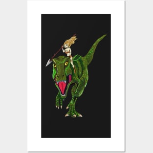 Girl Riding Dinosaur T Rex Posters and Art